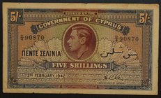 Cyprus 5 Shillings 1942 Rare
P# 22; № D/4 90870