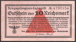 Germany POW Camp 10 Reichsmark 1939 
Ro#521; № 4730154; Rare
