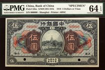 China - Shanghai 5 Yuan 1918 PMG 64 SPECIMEN
P# 52ks; EPQ Choice UNC