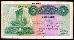Syria 1 Livre 1939 
P# 40a; VF