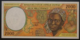Central African Republic 2000 Francs 1994 UNC
P# 203E; № 9404605990; Cameroon issue
