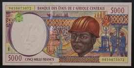 Central African Republic 5000 Francs 1994 UNC
P# 204E; № 9410475072; Cameroon issue