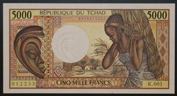 Chad 5000 Francs 1984 - 1991 UNC Rare
P# 11; № K.001 012253
