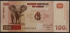 Congo 100 Francs 1997 UNC Very Rare
P# 90; № L0000242A