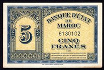 Morocco 5 Francs 1943 
P# 24; XF/AUNC