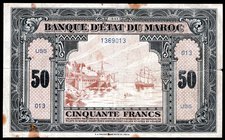 Morocco 50 Francs 1943 
P# 26a; F/VF