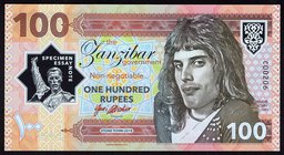 Zanzibar 100 Rupees 2018 Specimen "Freddie Mercury"
# C 00206; Fantasy Banknote; Freddie Mercury; Limited Edition; Made by Matej Gábriš; BUNC
