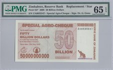 Zimbabwe 50 Billion Dollars 2008 PMG 65 EPQ Replacement
P# 63*