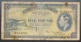 Bermuda 1 Pound 1937 Very Rare
P# 11a; № V194900; Single letter prefix!