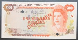 Bermuda 100 Dollars 1982 Specimen UNC Rare
P# 33s; № A/1 08-818