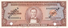 Dominican Republic 5 Pesos 1964 - 1974 Specimen
P# 100s; UNC