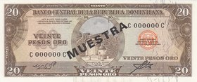 Dominican Republic 20 Pesos 1964 - 1974 Specimen
P# 102s; UNC