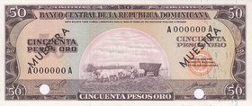 Dominican Republic 50 Pesos 1964 - 1974 Specimen
P# 103s; AUNC
