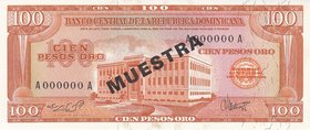 Dominican Republic 100 Pesos 1964 - 1974 Specimen
P# 104s; UNC