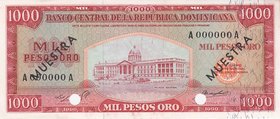 Dominican Republic 1000 Pesos 1964 - 1974 Specimen
P# 106s; AUNC