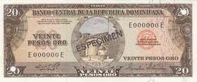 Dominican Republic 20 Pesos 1975 Specimen
P# 111s; UNC