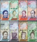 Venezuela Lot of 8 Banknotes 
2-5000 Bolivares 2012-2018; AUNC-UNC
