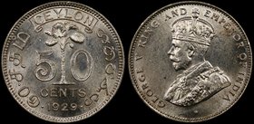 Ceylon 50 Cents 1929 
KM# 109а; Silver 5.83g; Mintage 500.000; Mint Luster; UNC