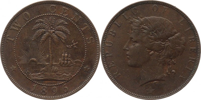 Liberia 2 Cents 1896 
KM# 6; Bronze