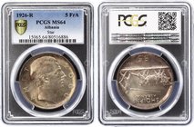 Albania 5 Franga Ari 1926 R PCGS MS64
KM# Pr8; Silver; Zog I