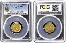 Albania 10 Franga Ari 1927 R PCGS MS63
KM# 9; Gold; Zog I