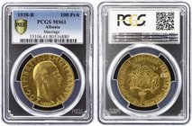 Albania 100 Franga Ari 1938 R PCGS MS61
KM# 23; Gold; Marriage of King Zog I