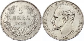 Bulgaria 5 Leva 1894 KB
KM# 18; Silver; Ferdinand I; UNC with minor damages.