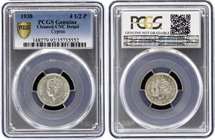 Cyprus 4-1/2 Piastres 1938 PCGS UNC
KM# 24; Silver; Georgius VI