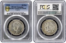 Cyprus 18 Piastres 1938 PCGS AU Details
KM# 26; Silver; Georgius VI