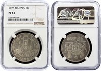 Danzig 5 Gulden 1923 Proof NGC PF61
KM# 147; FREIE STADT DANZIG; Rare coin in Proof. Silver. NGC PF61.