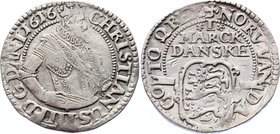 Denmark 1 Mark Dansk 1616 
KM# 52; Clover Mintamark; Silver; Christian IV