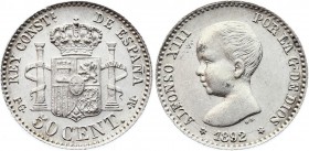 Spain 50 Centimos 1892 (92)
KM# 69; Alfonso XIII; Toddlers Head
