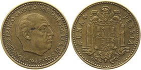 Spain 1 Peseta 1947 (56) Key Date RARE
KM# 775; Aluminium-Bronze 3,44g.