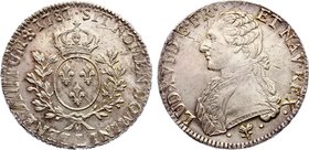 France Ecu 1787 L
KM# 464.9, Dav# 1333, Gad# 356. Bayonne Mint. Louis XVI (1774-1790). Silver, 29.04g. UNC, full mint luster. Extremely rare coin in ...