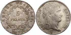 France 5 Francs 1813 W
KM# 694.16, Dav# 85, Gad# 584. Lille Mint. Napoleon I (1804-1814). Silver. AUNC+. Very rare in this high grade.
