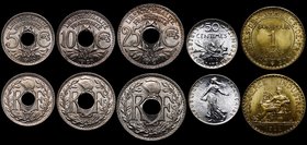 France Lot of 5 Coins 1919 - 1922
KM# 865.a; KM# 866.a; KM# 867.a; KM# 854; KM# 876; Mint Luster; UNC/BUNC