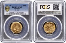 Great Britain 1 Sovereign 1911 S (Australia) PCGS MS 62
KM# 29; Gold (.917) 7.99g 21mm; S - Sydney Mint; George V