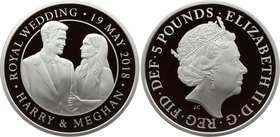 Great Britain 5 Pounds 2018 
Silver (.925) 28.28g 38.61mm; Wedding of Prince Harry and Meghan Markle; Mint. 16,000; With Original Box and Certificate