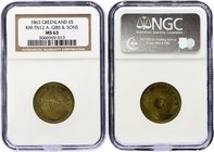 Greenland 6 Skilling Token 1863 NGC MS63
KM# Tn12; Brass; A. Gibs & Sons