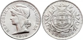 Portugal 1 Escudo 1916 
KM# 564; Silver; Full Obverse Nice Mint Luster