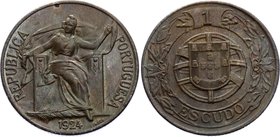 Portugal 1 Escudo 1924 
KM# 569; UNC Hard to find in such high condition