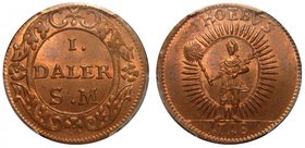 Sweden 1 Daler 1718 SM PCGS MS 65 RB Top Grade 
KM# 359; Copper; Emergency Coinage Hertz; Type "Phoebus"; Mintage 300.000; Mint Luster; Unique Coin C...