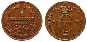 Sweden 1/6 Skillng 1836 
KM# 564; Copper; XF/aUNC