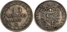 Vatican / Papal States 10 Baiocchi 1862 (XVII) R
KM# 1342b; Silver; Pius IX; XF