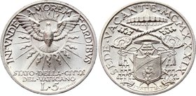 Vatican / Papal States 5 Lire 1939 
KM# 20; Silver; Mintage 40,000; Sede Vacante; UNC