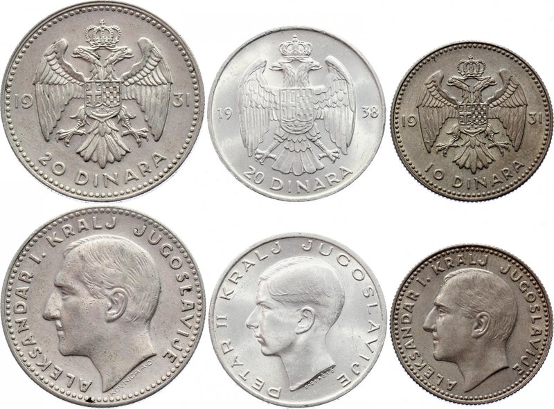 Yugoslavia Nice Lot of 3 Coins
10 20 Dinara 1931, 20 Dinara 1938; Silver; High ...