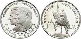 Czechoslovakia Medal "Pravda Vítězí - Veritas Vincit, Sanctus Venceslaus" 1968 
Silver 24.72g 40mm; Proof; Ludvík Svoboda a Alexander Dubček; With Bo...