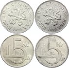Czechoslovakia Lot of 2 Coins 
5 Korun 1929, 1930; Silver