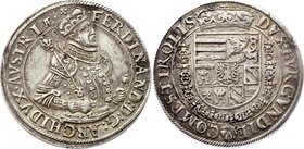 Austria Tyrol 1 Thaler 1577 - 1595
MT# 269 AVSTRIÆ with small Æ, lily on sceptre, arm with ornaments, BVRGVNDIE