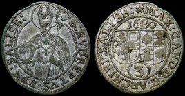 Austria Salzburg 3 Kreuzer 1680 
Maximilian Gandolph; KM# 228; Silver 1.49g